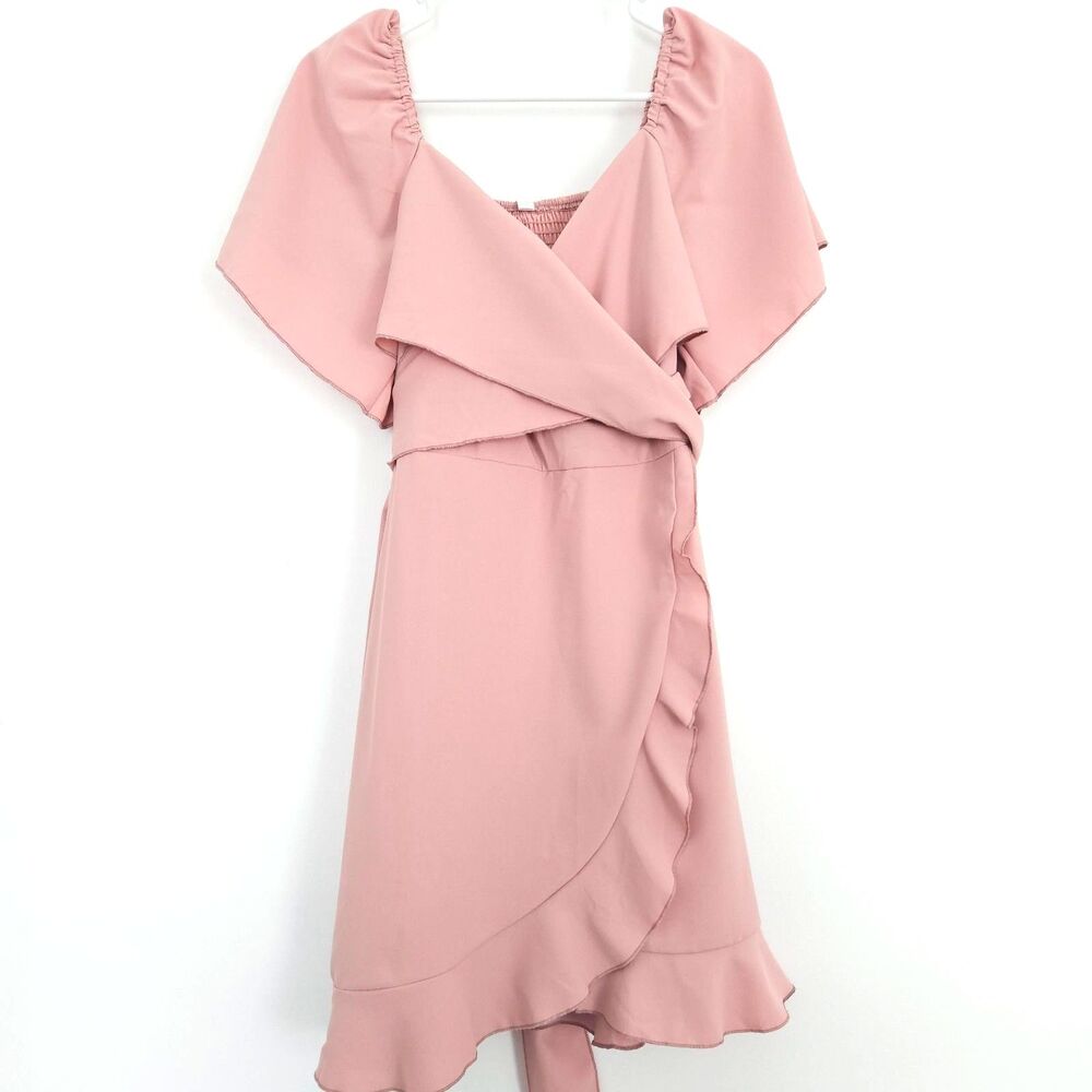 Pink Short Sleeve Wrap Mini-Dress with Ruffles NWT Womens Medium Med